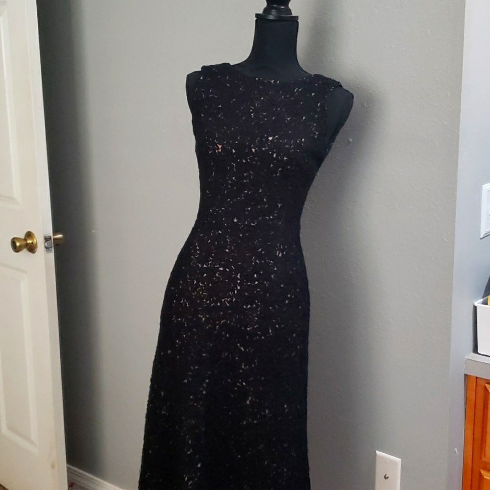 BCBGMAXAZARIA Black Contrast Wool Blend Midi Dress Size 2 - Picture 1 of 8